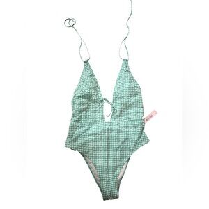 Victoria's Secret Green Gingham Plunge One-Piece Swimsuit